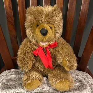 Plush Brown Bear with Red Bow